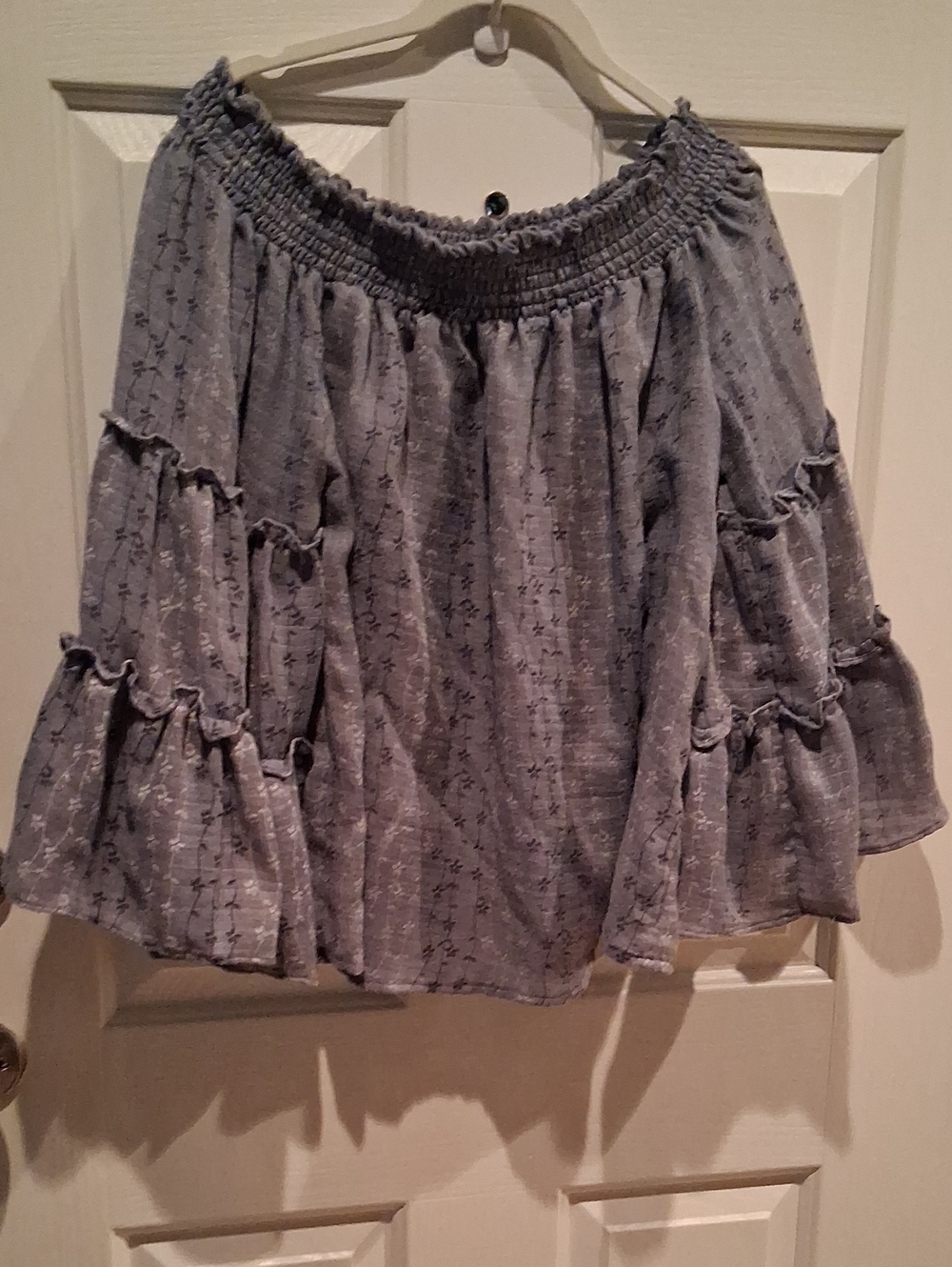 Umgee Slate Blue Off-Shoulder Tiered Ruffle Blouse